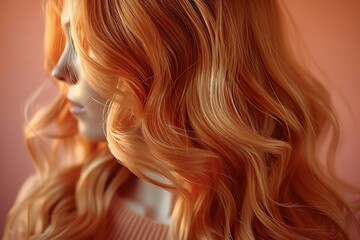 Generative AI : Female Long wavy blonde hair rear view - obrazy, fototapety, plakaty
