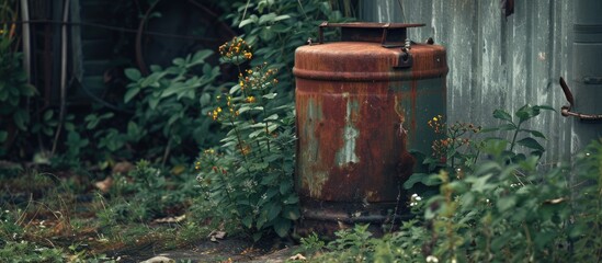 Obraz premium An aged fire hydrant, covered in rust, stands in the grass. The hydrant shows signs of wear and neglect, its bright red paint faded and chipped.