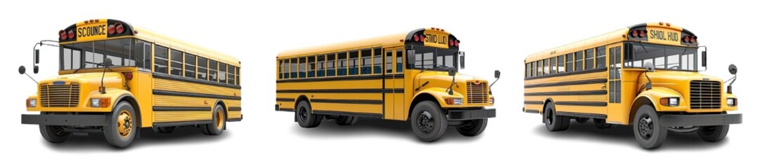 Collection of PNG. School bus isolated on a transparent background.