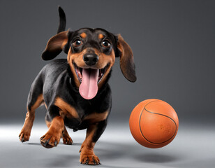 dog with ball , dachshund