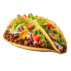 Tacos with meat and vegetables on transparent background