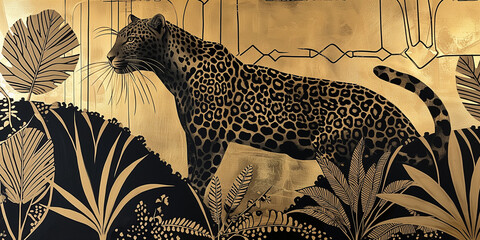 Art Deco Black and Gold Leopard