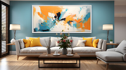 Dynamic abstract expressionist canvas in a living room