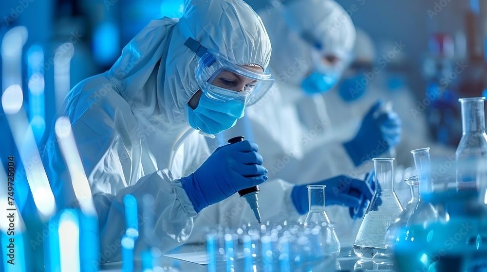 Leinwandbilder Generative AI : group of scientist working on study in laboratory for medical research analysis.