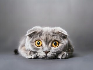 Generative AI : a surprised cat Scottish Fold Straight, Cat sleeping on the ground And pondering the past stories in life