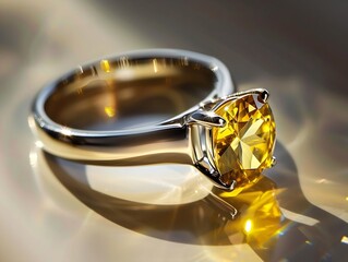 Generative AI : yellow sapphire ring with diamonds and gemstones, jewelry in white gold with gems