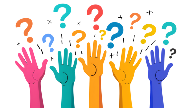 A lot of hands are raised ? up smeared in multicolored, colored paints on a white transparent background. People's hands are raised in the air. Without faces.