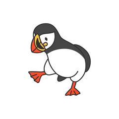 Puffin vector illustration isolated on white background. Cartoon penguin.