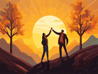 silhouette of a woman and man in the mountains
