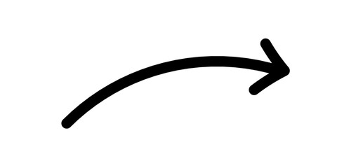 Handrawn arrow with black marker on white background. Top view