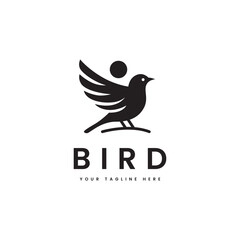 Fototapeta na wymiar Bird logo in minimalist style. vector little bird silhouette. Suitable for animals, pets or sounds logos.