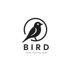 Bird logo in minimalist style. vector little bird silhouette. Suitable for animals, pets or sounds logos.
