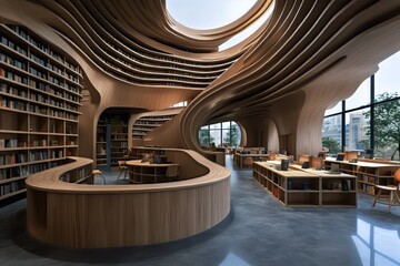 library with a large bookcase that says library