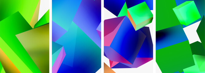 Composition of 3d cubes and other geometric elements background design for wallpaper, business card, cover, poster, banner, brochure, header, website