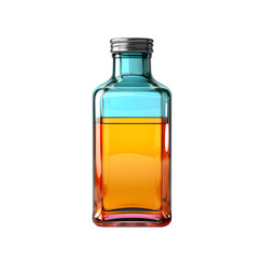 Bottle with blue and red liquid on png background