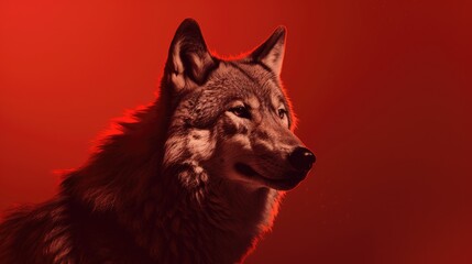 Photo of a wolf animal on a red background