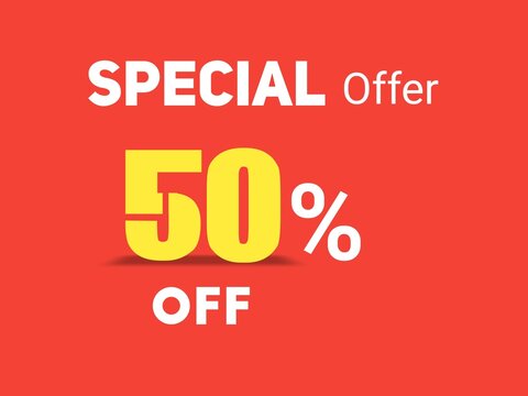special offer discount of up to 50% off sale vector, 50 percent off typography vector illustration