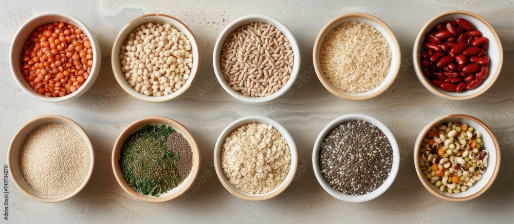 Aufkleber a table is set with a variety of bowls filled with different types of beans. the beans vary in color