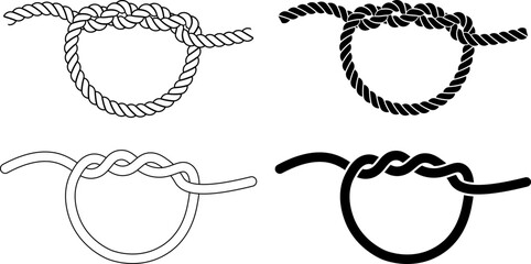 Double overhand rope knot icon set - obrazy, fototapety, plakaty