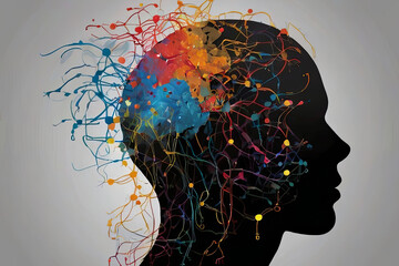 Silhouette heads with active brain activity. Neurodiversity and communication concept. 
