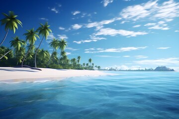 Tropical Paradise: A pristine beach with turquoise waters, palm trees, and white sand, transporting viewers to a tropical paradise.

