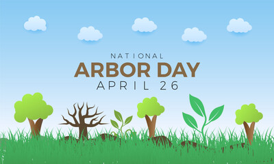 National Arbor Day celebrated every year of April 26, Vector banner, flyer, poster and social medial template design.