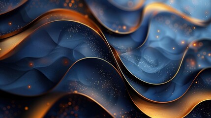 Elegant blue background with curved light effect decoration along with golden lines with bokeh elements.