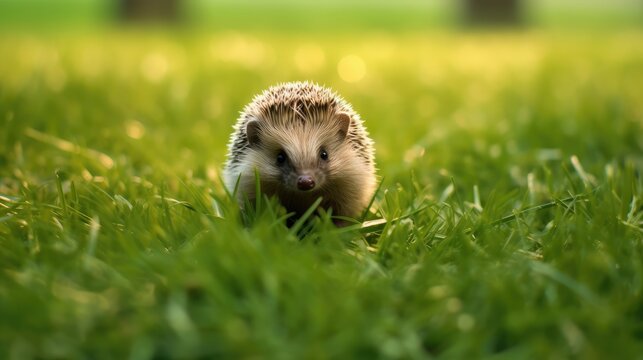 Animal photo of hedgehog on green grass