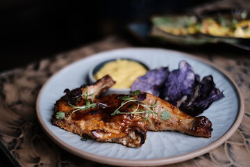 Grilled chicken PERU with sweet potato in a Hong Kong fine dining restaurant