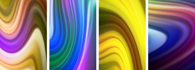 Rainbow color liquid. Wave lines poster set for wallpaper, business card, cover, poster, banner, brochure, header, website