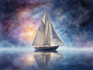 Deurstickers sailboat at night © Blake