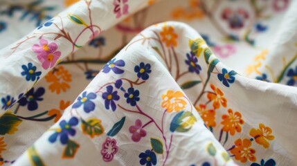 Fototapeta na wymiar Bright Floral Quilted Fabric Close-Up generative ai
