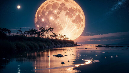 満月の夜の海