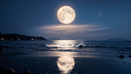 Naklejka na ściany i meble 満月の夜の海