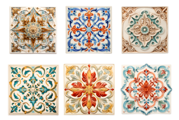 Abstract Seamless, deco tiles isolated on a transparent PNG background, white background , Generative Ai