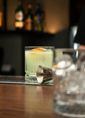 Exquisite evening cocktails in a sophisticated lounge bar, where an elegant atmosphere blends with a rich selection of beverages