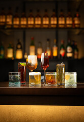 Exquisite evening cocktails in a sophisticated lounge bar, where an elegant atmosphere blends with...