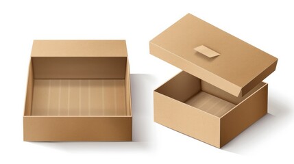 Two blank packaging boxes - open and closed mockup, isolated on white background. Vector illustration 