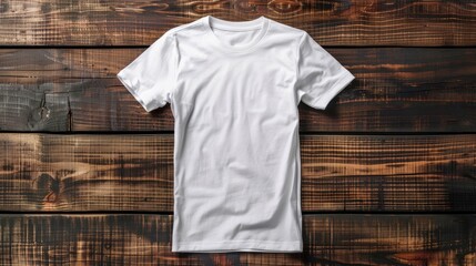 White blank t-shirt on dark wood wall 
