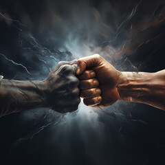 Two strong fist hitting eath other
