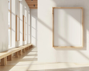 wooden mock up frames on the wall.