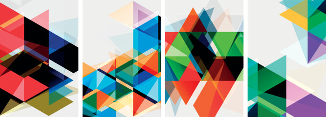 Colorful bright triangles with various colors and transparencies. Vector illustration For Wallpaper, Banner, Background, Card, Book Illustration, landing page