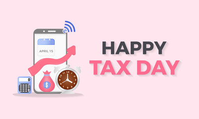 Tax Day celebrated every year of April 15th, Vector banner, flyer, poster and social medial template design.