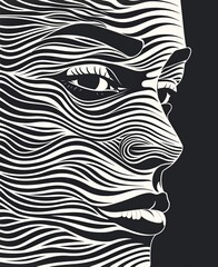 Create a bohemian-inspired art print featuring a woman with flowing lines