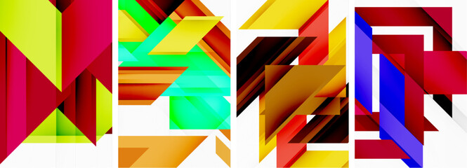 Bright colorful geometric abstract poster background set