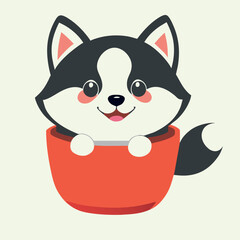 husky inside a mug, vector illustration kawaii