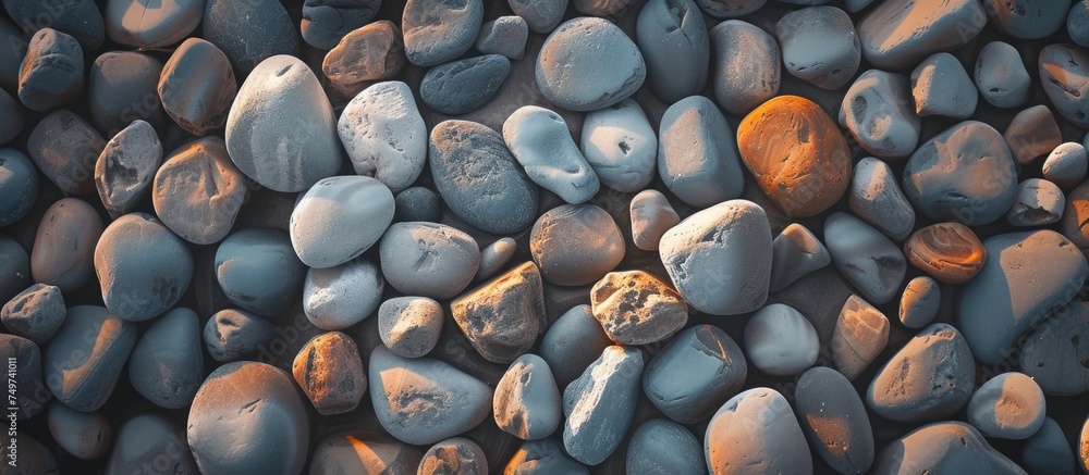 Poster a group of gray and brown rocks is positioned closely together in an organized and structured manner