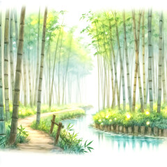 Bamboo forest and river in the morning