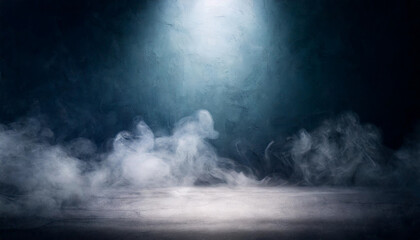 Mysterious empty cement wall studio with smoke, evoking solitude and uncertainty