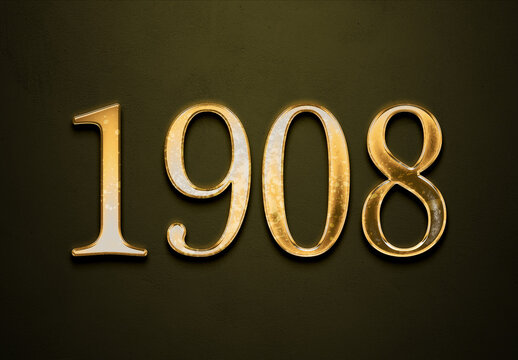 Old gold effect of year 1908 with 3D glossy style Mockup.	